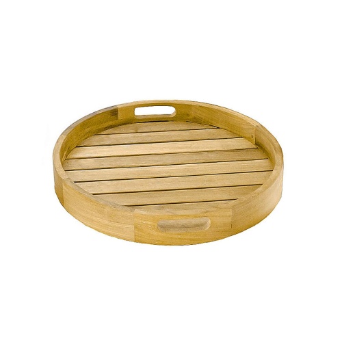 14170TO Kafelonia teak Round Tray angled view on white background