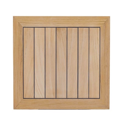15764 Vogue 42 inch square table top showing Sikaflex Sealant between teak slats on white background