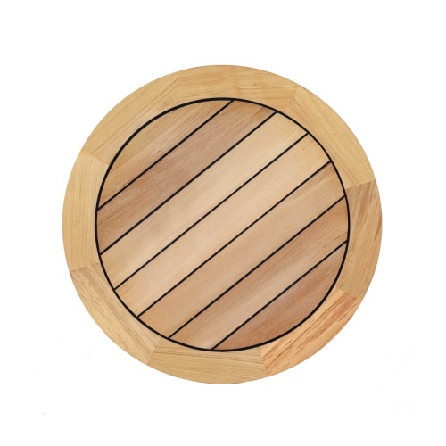 15969 Vogue 36 inch diameter Round Table Top with sikaflex marine sealant between teak slats on white background