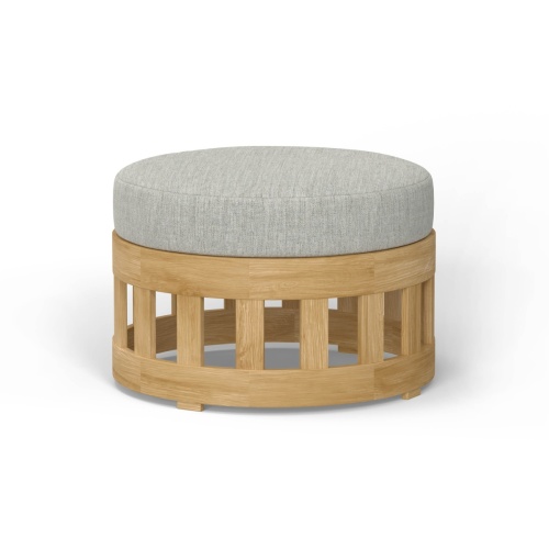 18170 Kafelonia teak coffee table ottoman with Natte Chine colored cushion in angled side view on white background