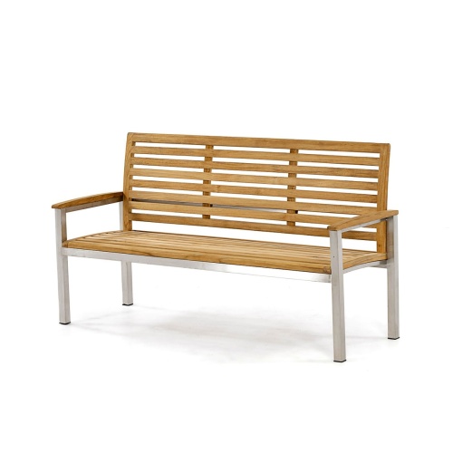 23200 Vogue 5 foot Teak and Stainless Steel Bench angled view on white background