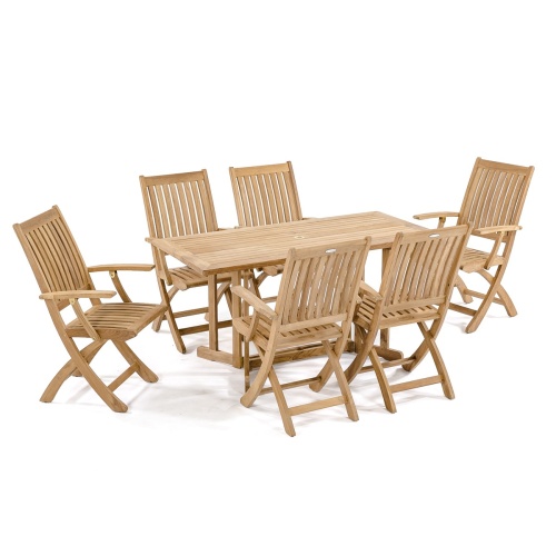 70048 Nevis Barbuda teak Dining Set angled end view in white background