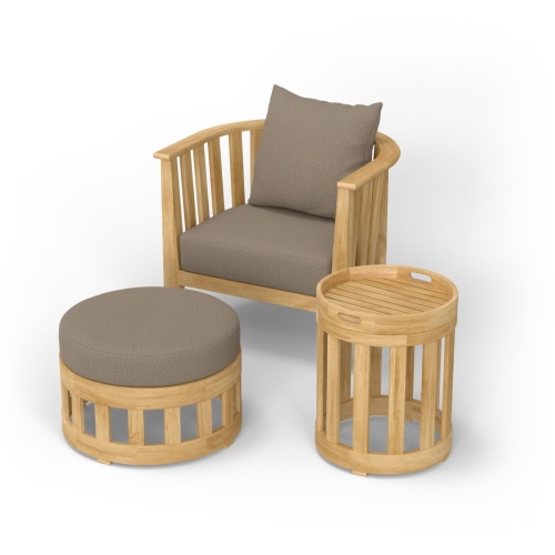 70257 Kafelonia 3 pc Chair & Ottoman Set of Kafelonia Club Chair and Ottoman and Side Table with removable tray in angled front view on white background