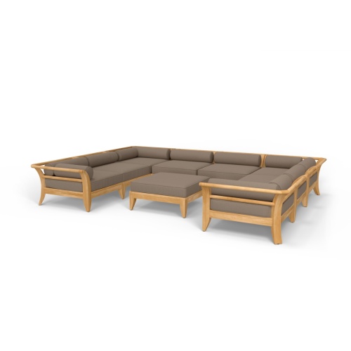 70282 Aman Dais 9 pc teak Daybed Sectional Set with bolsters and cushions in angled front view on a white background