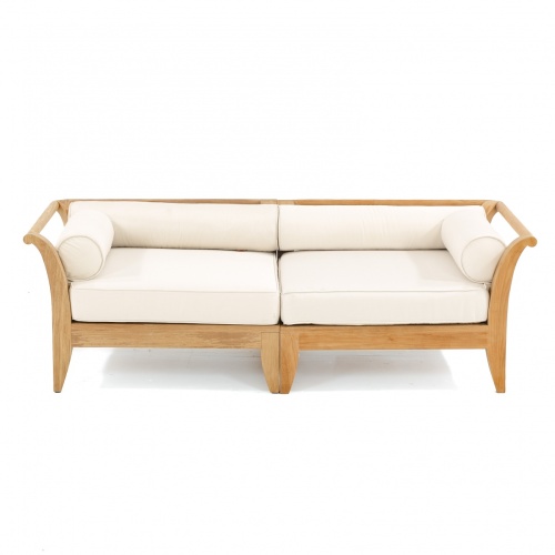 70429 Aman Dais Teak 2 pc Loveseat Set of 2 Aman Dais Corner Sectionals with cushions in front view on white background