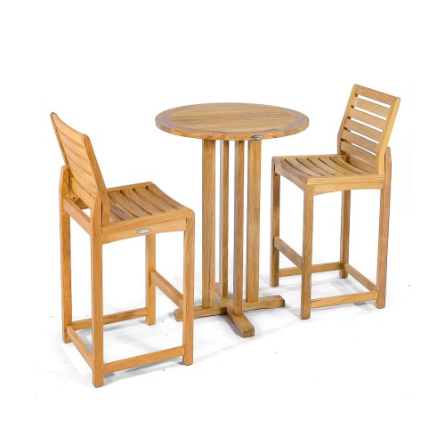 70499 Somerset 3 piece Bistro Teak Bar Set aerial side view on white background