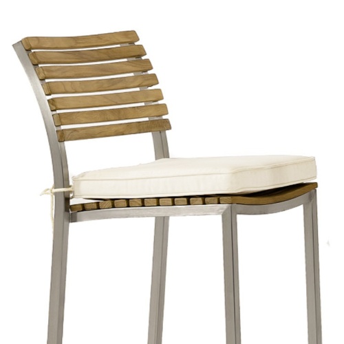 72000MTO Vogue Barstool Cushion on Vogue teak and stainless steel barstool side view on white background