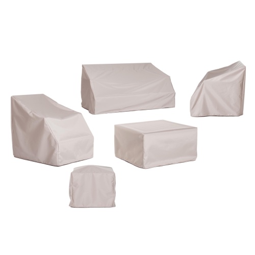 80230 Maya 7 piece Lounge Cover Set for Maya Left and Right Sectionals and 2 Slipper Chairs and Corner Sectional and Ottoman and Side Table on white background 