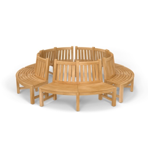 13691ST Buckingham Teak Tree Hugger Bench on grass field around a tree