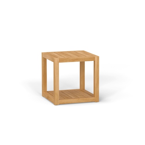 14810 Horizon Teak Side Table on grass with Horizon loungers and ocean in background