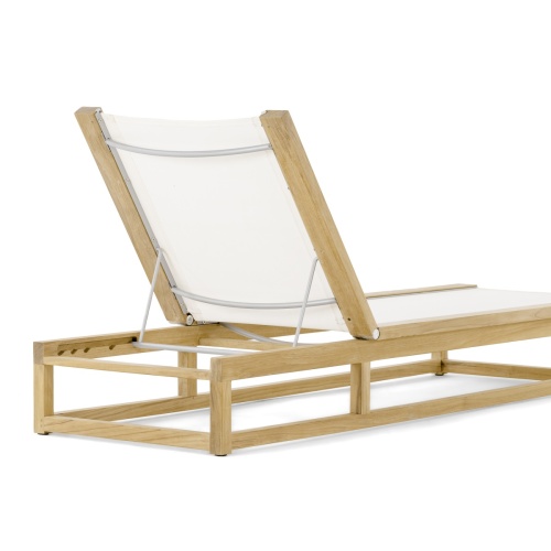 16771dp Maya teak Sling Lounger in black textilene mesh fabric and bolster cushion side view on white background