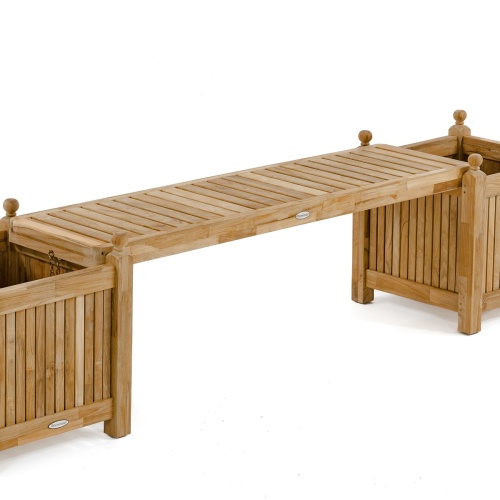 18110 teak planter bench seat panel side view on white background