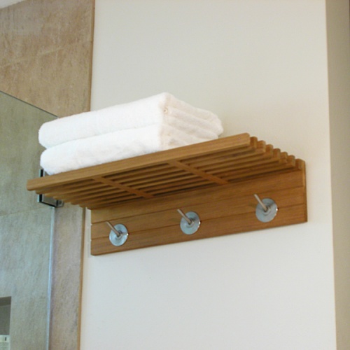18730 Pacifica Towel Shelf hanging on bathroom wall by shower