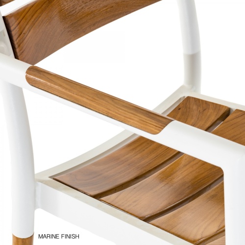 22916 Bloom Dining Chair closeup view of powder coated armrest on white background