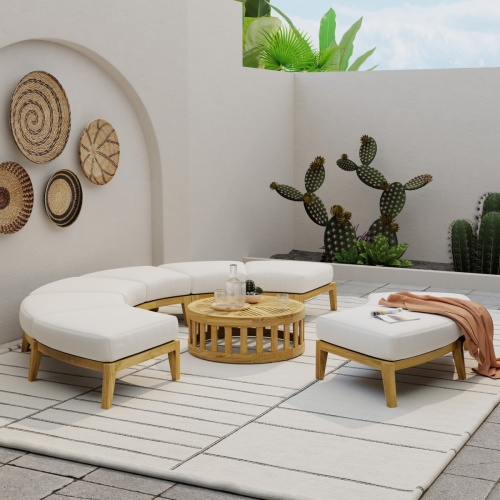 70931 Kafelonia 4 piece Backless Sofa Sectional set on carpet in outdoor terrace with woven baskets and wall and cactus plants in background  background