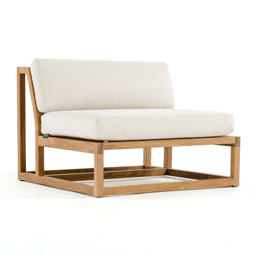 11800 maya teak slipper chair with canvas colored cushions front angled view on white background