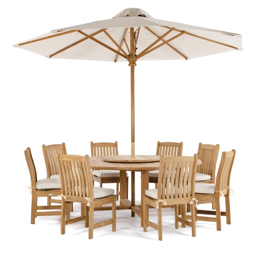 15348 Buckingham Teak Table angled top view with optional lazy susan on white background