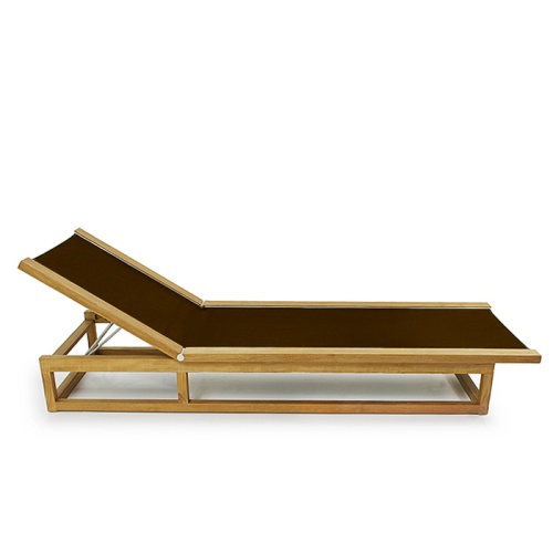 16771 Maya teak Chaise Lounger in tobacco Textilene mesh fabric side view on white background