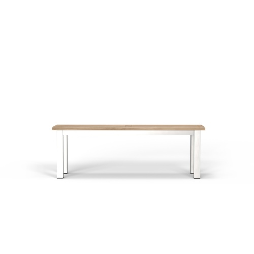 23940 Vogue teak and stainless steel 4 foot backless bench in side profile view on white background