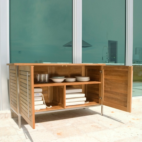 28225 Vogue Sideboard showing both doors open with dishes and cushions on shelves