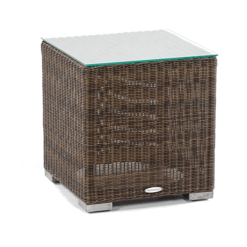 31007SG Malaga Side Table- Stool in Summer Grass with glass top angled view on white background