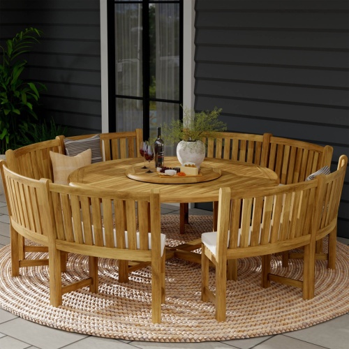 70067 Buckingham teak Curved Bench Dining Set AR QR Code on white background