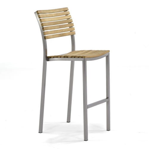 21510 Vogue stainless steel and teak bar stool right angled view on white background