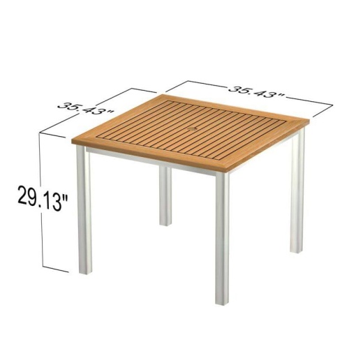 70539 Vogue Odyssey teak and stainless steel square dining table autocad angled view on white background