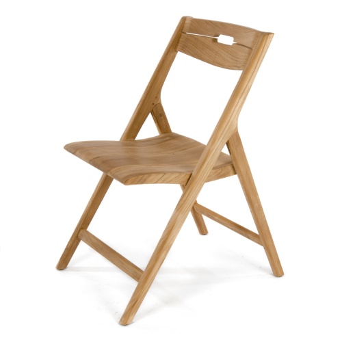 70589 Vogue Surf teak folding side chair left side view angled on white background
