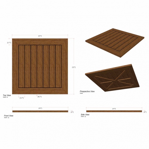 15763 Vogue 32 inch square table top close up showing Sikaflex Sealant between slats on white background
