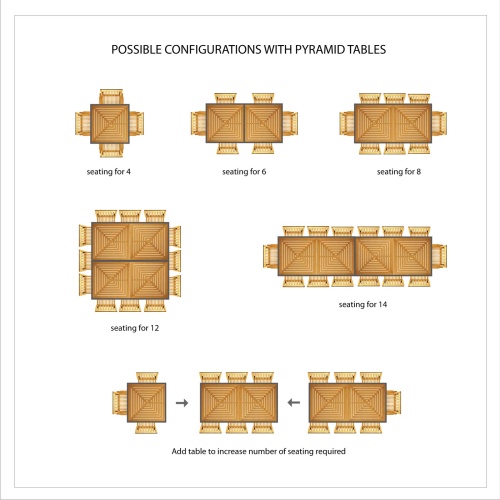 70288 Pyramid Teak Dining Set for 16 in angled top view on white background
