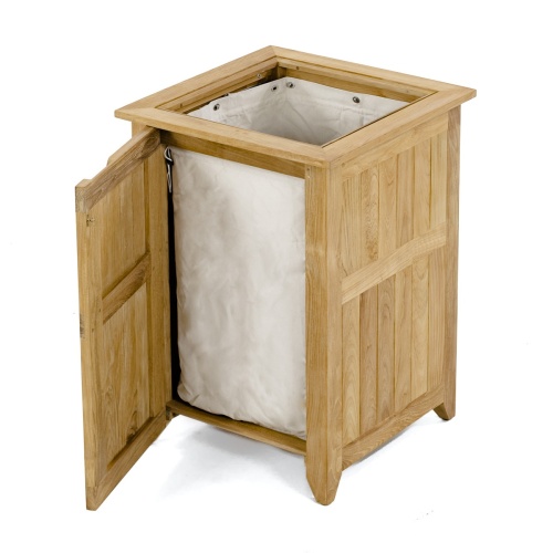 18165hm Palazzo Roman Numeral One teak Hamper open door top view on white background