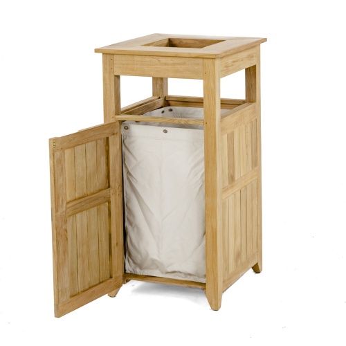 18167HM Palazzo III teak Hamper with optional hamper insert open door on white background