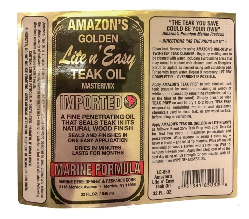 30120 Amazon Lite N Easy Teak Oil label on 16 ounce bottle on white background