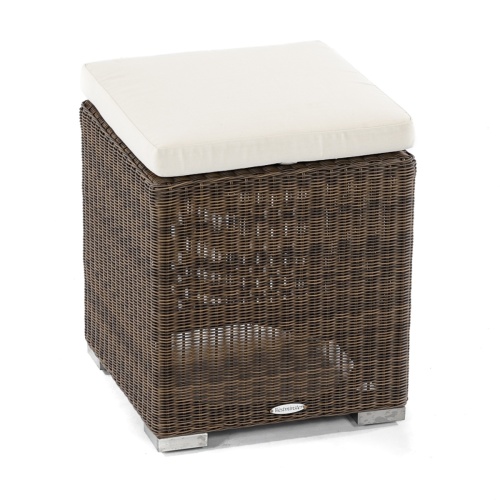 31007SG Malaga Side Table- Stool in Summer Grass with cushion on angled side view on white background