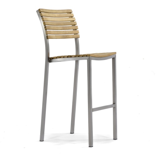 21510 Vogue stainless steel and teak bar stool right angled view on white background