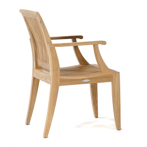 12810 Laguna Teak Dining Armchair in angled rear view on white background 