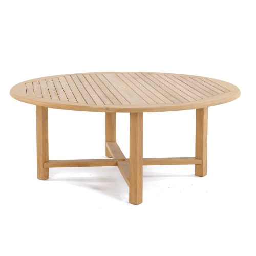 70493 Buckingham Laguna teak 6 foot round dining table angled on white background