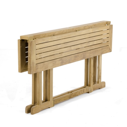 70606 Vogue Nevis teak rectangular dining table showing both sides folded down angled side view on white background