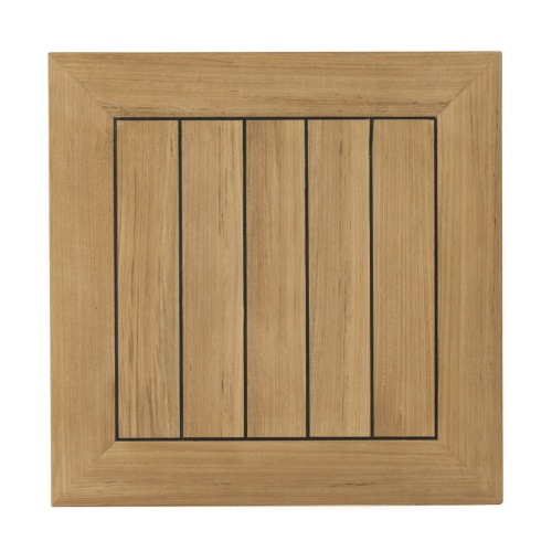 70673 Vogue teak 24 inch square bar table top showing sikaflex sealant on white background
