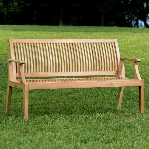 13811 Laguna 5 foot Teak Bench front angled view on grass in field