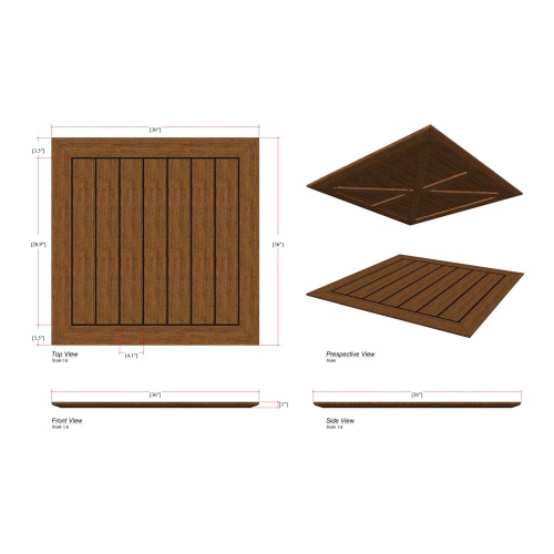 15968 Vogue 36 inch Square Table Top with sikaflex marine sealant between teak slats closeup view