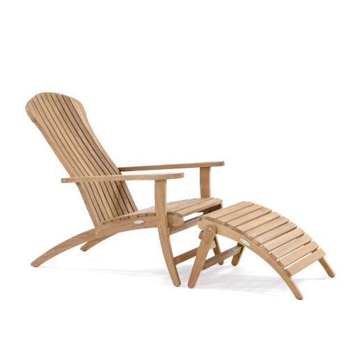 70000 teak Adirondack Chair and footrest side view on white background 