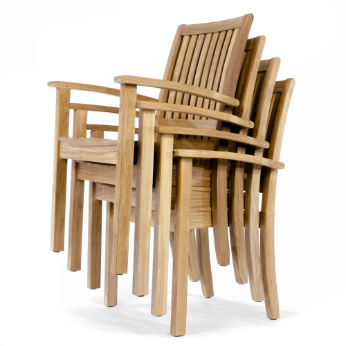 12196 Sussex Teak Chair angled and stacked 4 high on white background