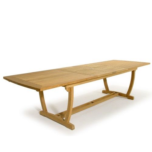 15585 Veranda Teak Rectangular Dining Table angled end view on white background