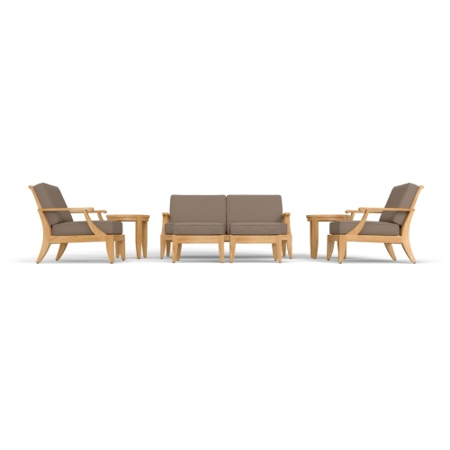 70105 Laguna 7 pc 66 inch Sofa Set showing 2  Laguna Lounge Chairs and 66 inch Sofa and 2 Ottomans and 2 Side Tables in front view on white background  