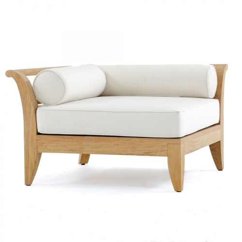 16765 Aman Dais Corner Teak Sectional with canvas colored cushions in angled front view on white background