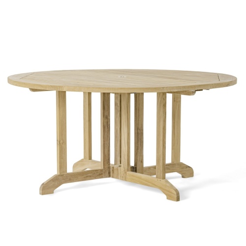 15867 Barbuda 60 inch round drop leaf Folding Dining Table in angled aerial view on white background