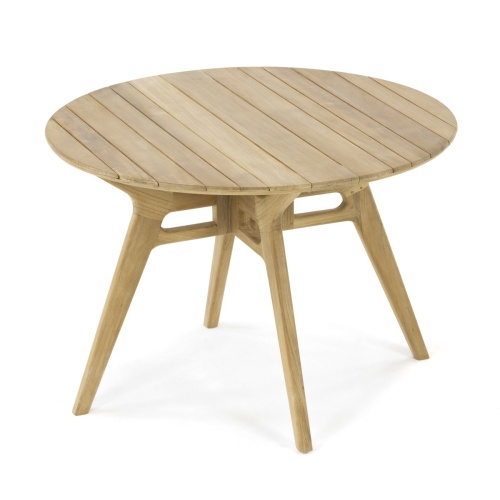 15629 Surf 42 inch Round Foldable Teak Table angled top view on white background