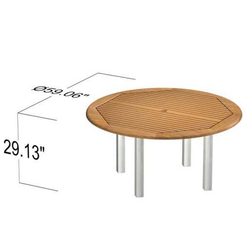 25014 Vogue stainless steel and teak round 60 inch diameter dining table autocad on white background